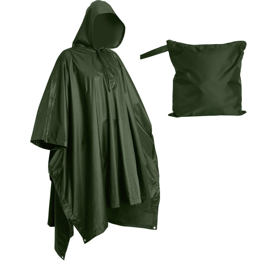 Heavy Duty Rain Poncho for Backpacking, Waterproof Lightweight for Adults, Military, Emergency, Camping, Men, Women (Adult-Green) - Opticdeals