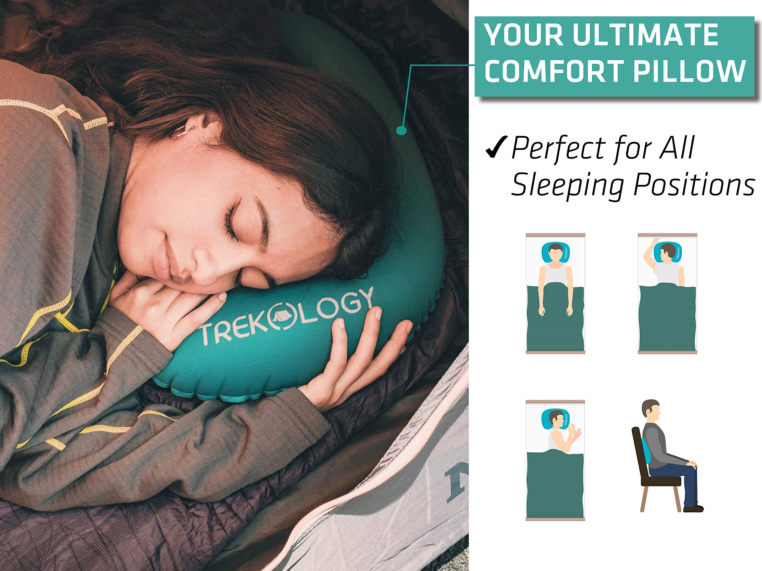 TREKOLOGY Aluft 1.0 Comfy Inflatable Camping & Backpacking Pillow - Perfect for Sleeping, Air Travel, Beach - Opticdeals
